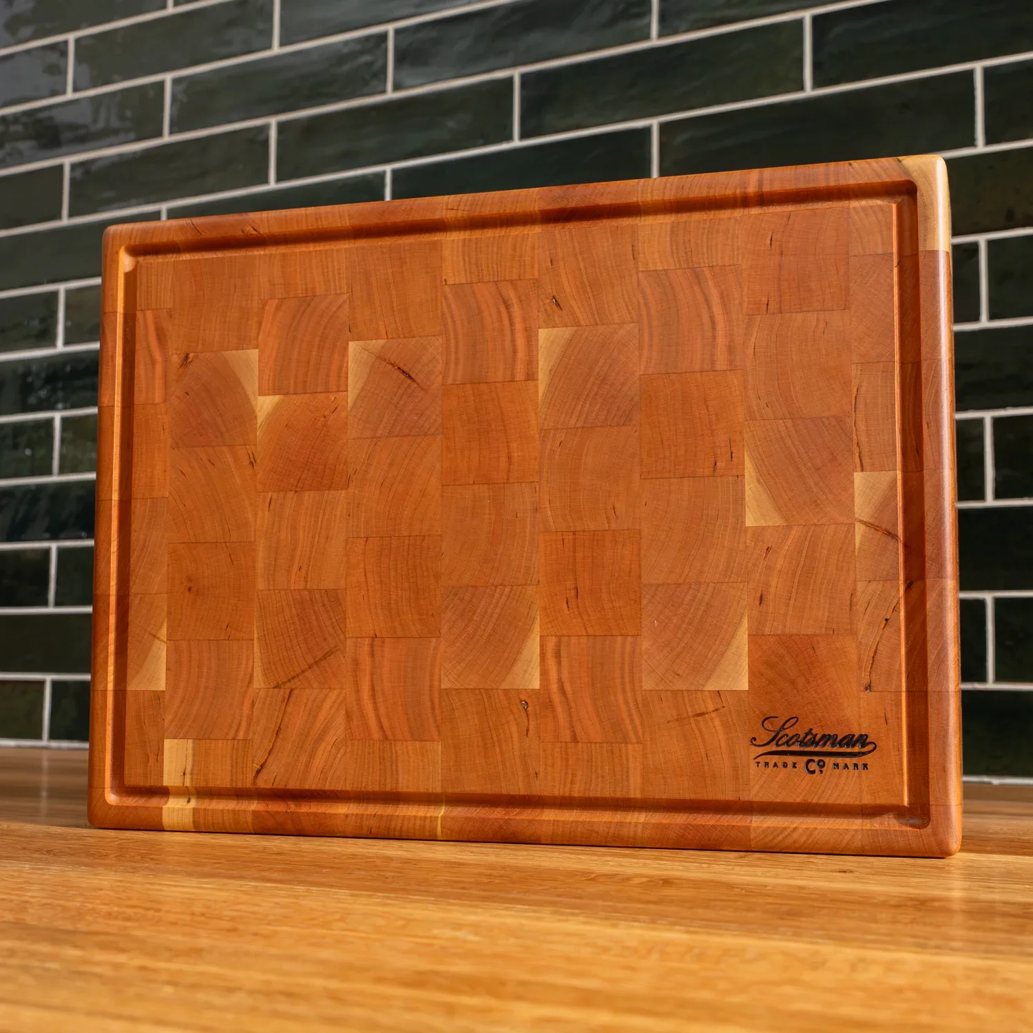 Cherry End Grain Rectangle Butcher Block with Juice Groove - Image 11