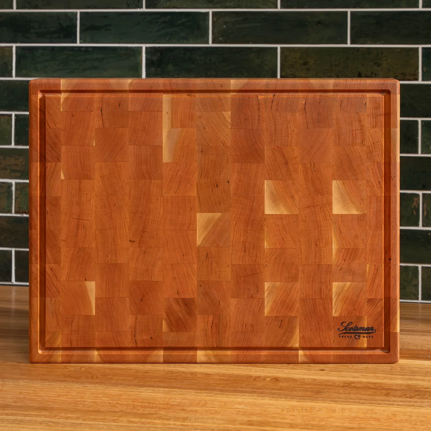 Cherry End Grain Rectangle Butcher Block with Juice Groove - Image 13