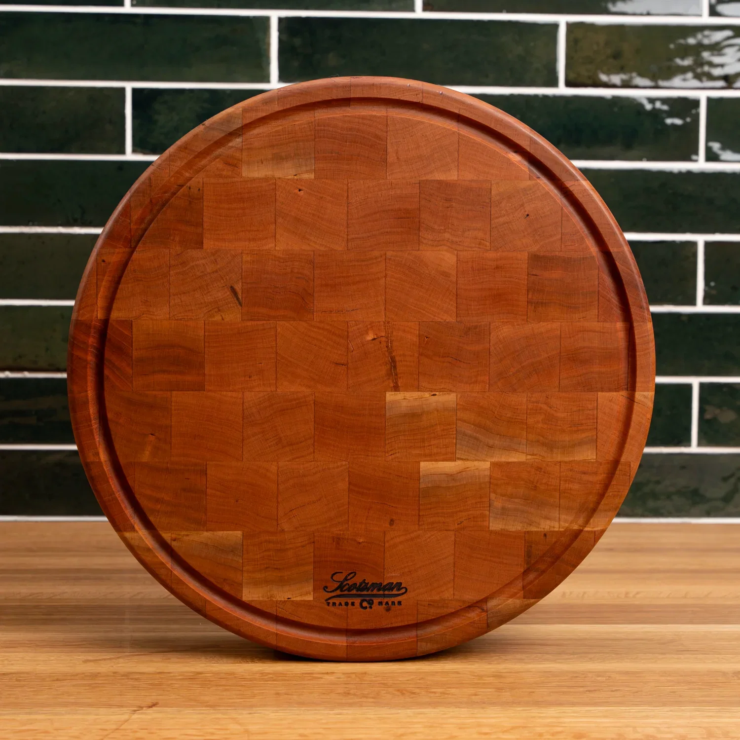 Cherry End Grain Round Butcher Block with Juice Groove - Image 10