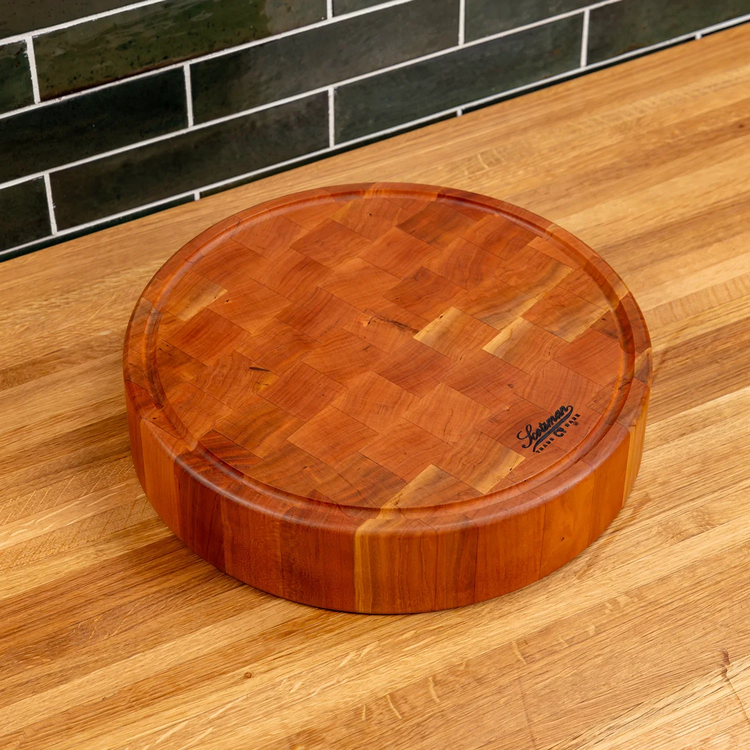 Cherry End Grain Round Butcher Block with Juice Groove - Image 4