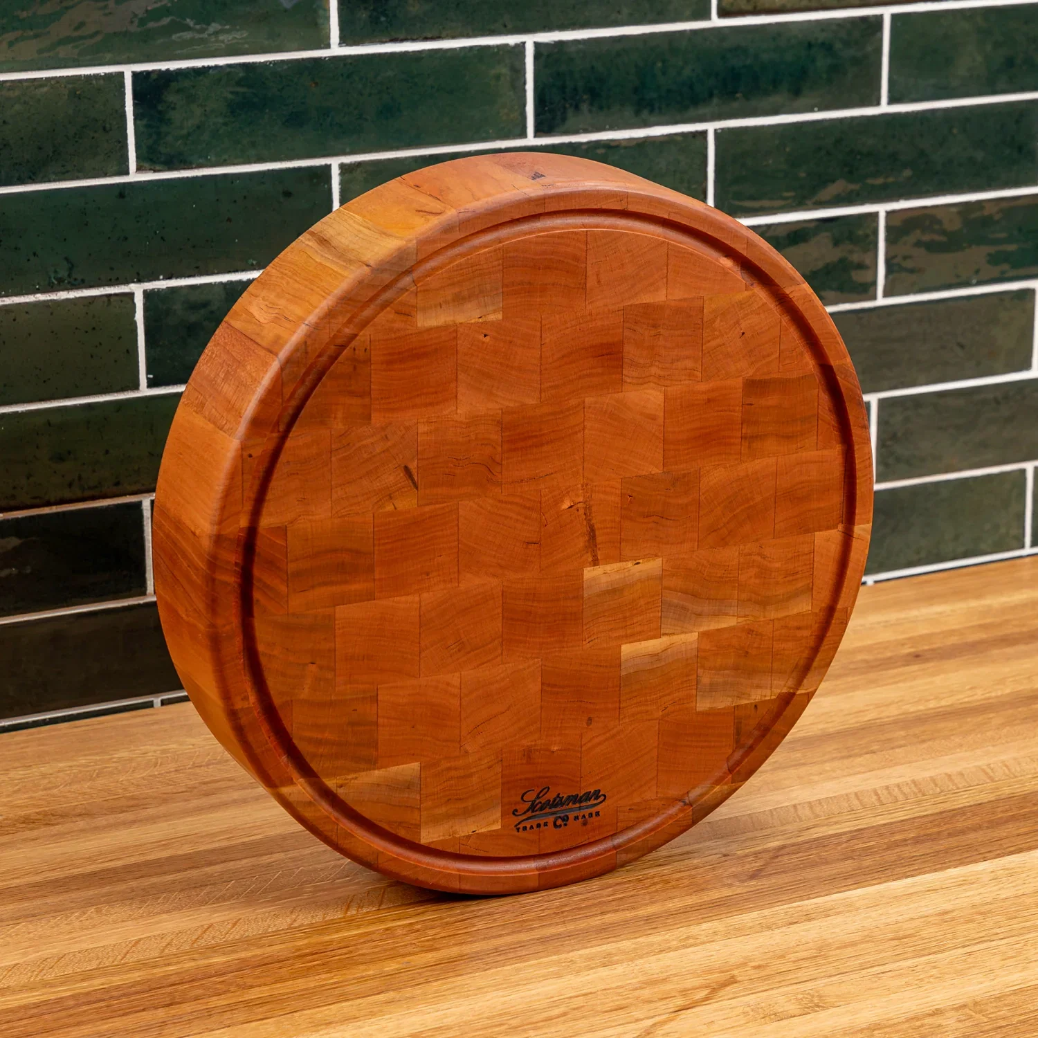 Cherry End Grain Round Butcher Block with Juice Groove - Image 8
