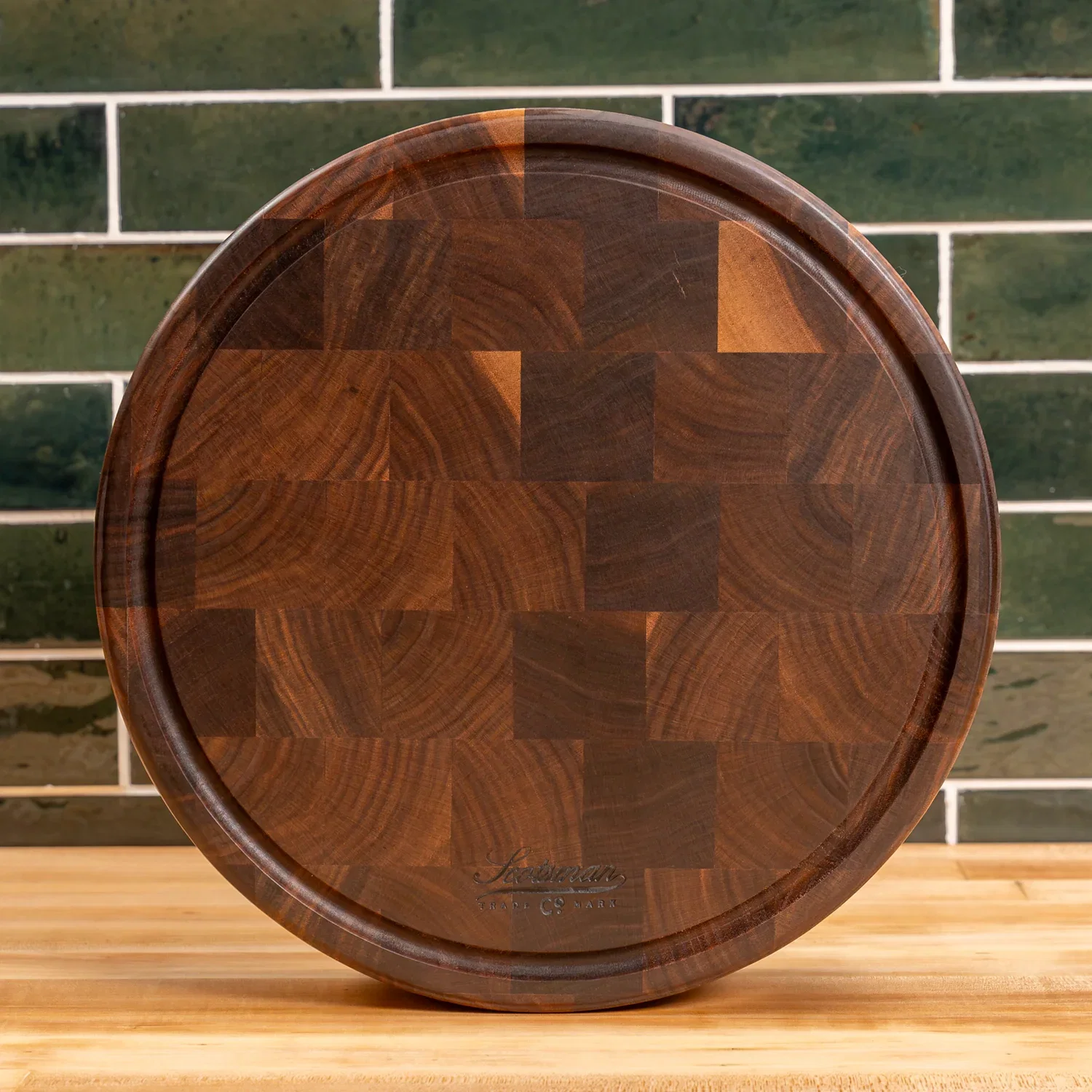 Walnut End Grain Round Butcher Block with Juice Groove - Image 6